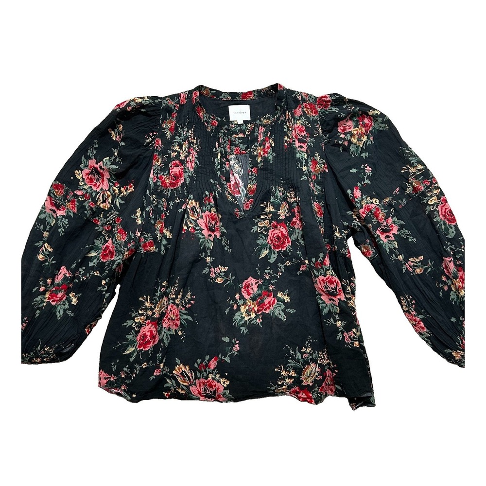 Sundays by We Are Sundays Black Rose Peasant Blouse Top Everyday Wear Size 2 (M)